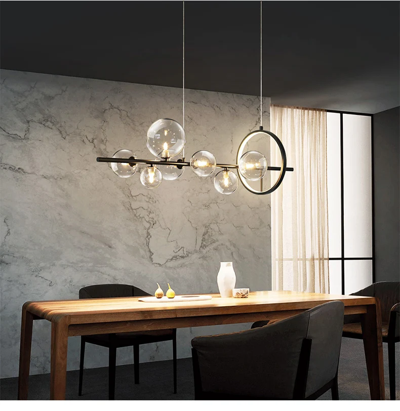LED Chandelier Simple Modern Dining Living Room Long Hanging Light Bar  Coffee Restaurant Glass Ball Pendant Lamp Black Or Gold|Pendant Lights| -  AliExpress