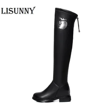 

2020 Over The Knee Boots Leather Genuine 2019 New Autumn And Winter Women's Boots Large Size 41 42 43 Knee High Boots Women