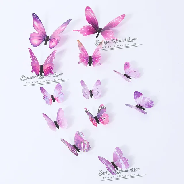 12Pcs 4D Hollow Butterfly Wall Sticker DIY Home Decoration Wall Stickers wedding Party Wedding Decors Butterfly Kids Room Decors new  purple