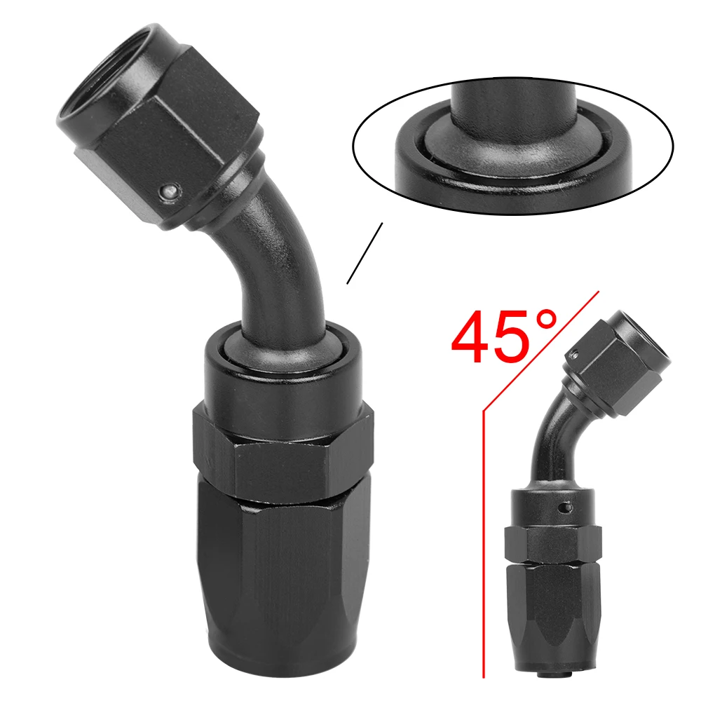 AN10 FKM Fuel Swivel Hose Anoized Aluminum Straight Elbow 0 45 90 120 Degree Hose End Oil Fuel Reusable Fitting Black