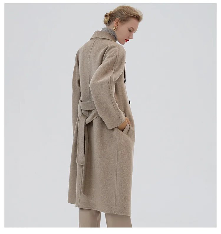 Осеннее кашемировое пальто с меховым воротником, теплое зимнее пальто цвета хаки, женское длинное шерстяное пальто, офисное женское тонкое пальто большого размера, большие размеры