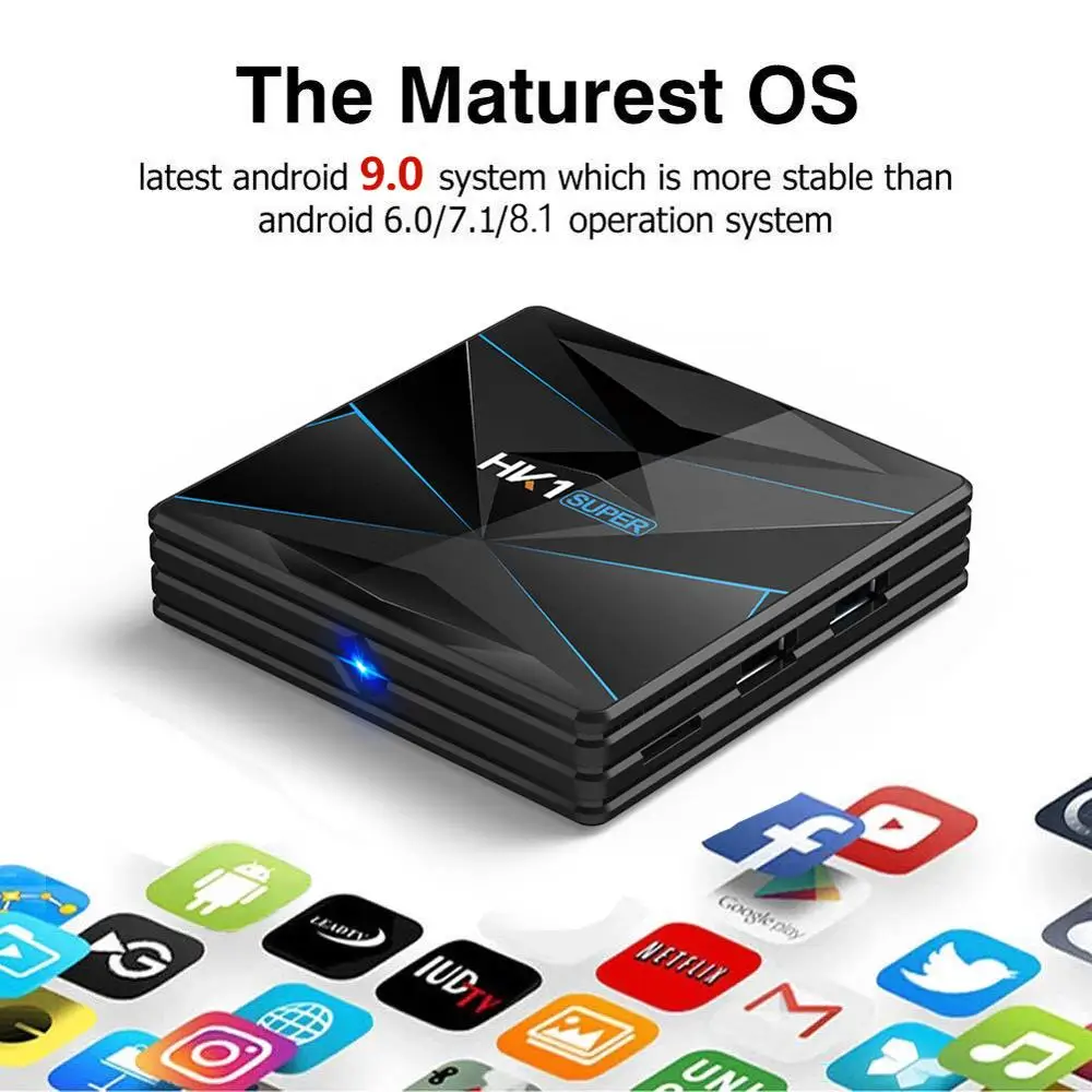 HK1 Super Smart TV Box Android 9.0 with 4GB RAM 64GB RK3318 4K UHD Dual WiFi Set Top Box 1 Year IPTV M3U France Europe