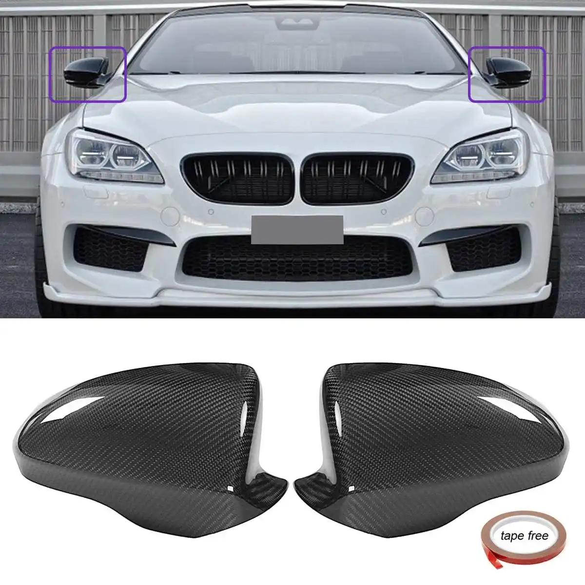 

2PCS F06 F12 Real Carbon Fiber Car Rear View Side Mirror Cover Cap Shell For BMW F06 F12 F13 M6 2012-2015 Direct Add on
