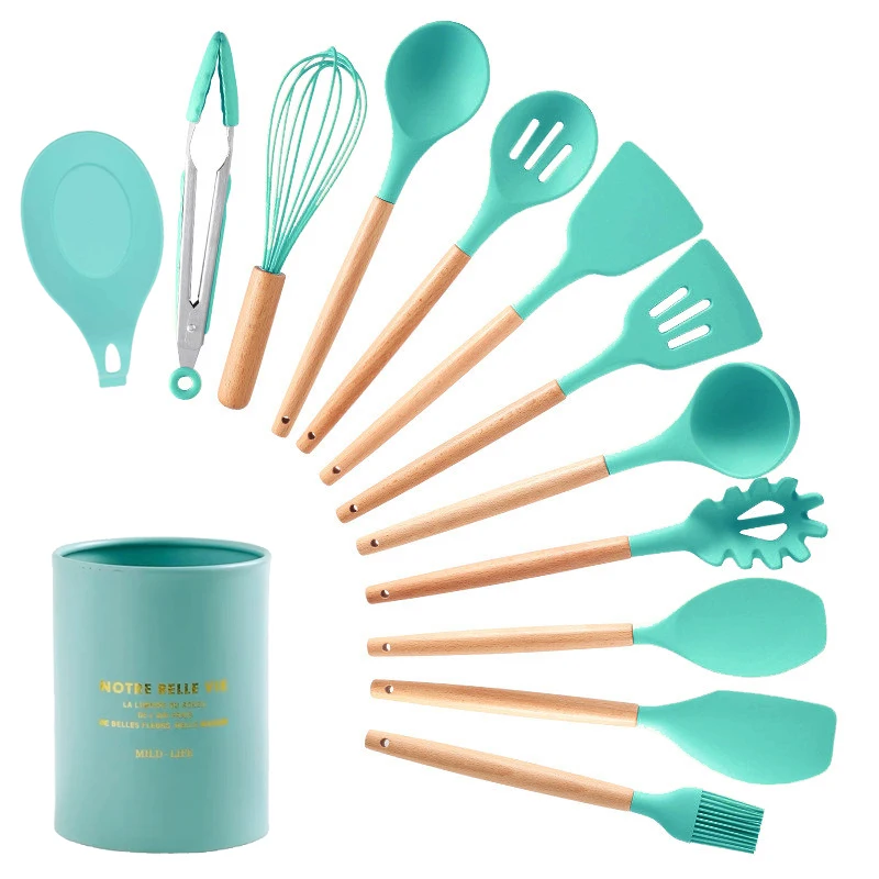 13-Pcs kitchen set 7 цветов, 12/13 предметов, кухонные наборы, силиконовая кухонная утварь, кухонная утварь, набор кухонных инструментов с лопаткой, металлическая коробка с антипригарным покрытием - Цвет: 13-Pcs kitchen set