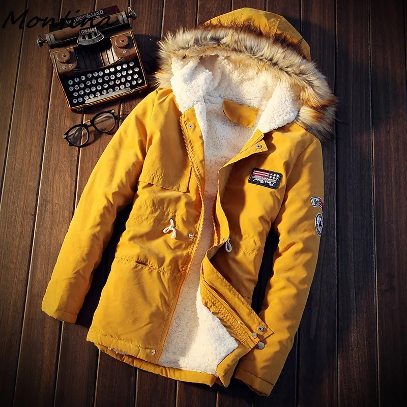 Мужские пальто Зимние Повседневные с капюшоном плюс мужские нарядные Топы мужской тонкий жакет утолщенная меховая верхняя одежда с капюшоном теплое пальто верхняя брендовая одежда - Цвет: Yellow