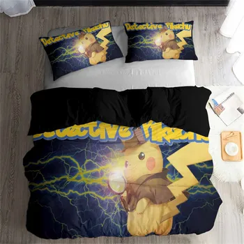 

HELENGILI 3D Bedding Set Pokemon Pikachu Print Duvet Cover Set Bedcloth with Pillowcase Bed Set Home Textiles #JL-45