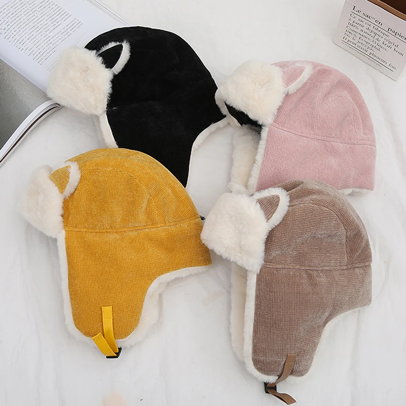 Women's warm earmuff cap winter cold warm cotton cap cat ear cap winter 2022 Winter Hat Cat Ears Cap men's bomber hat rabbit fur