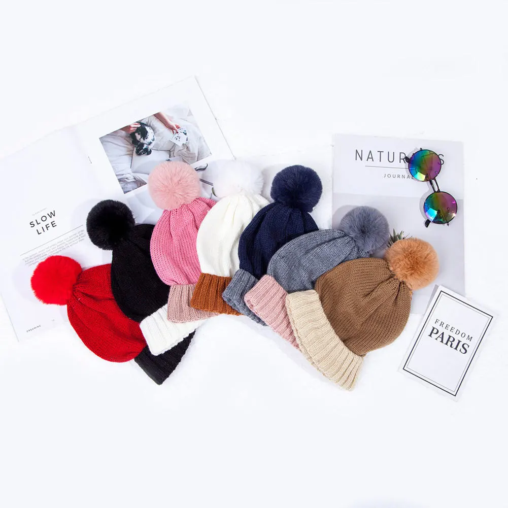 Зимняя Детская меховая шапка с помпоном для маленьких мальчиков и девочек, теплая шапка с помпоном Вязаная Шапка-бини, шарф