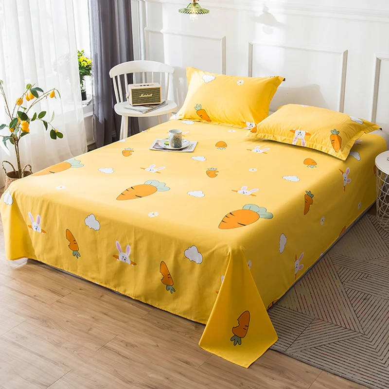 

1 Pc Cartoon Carrot Yellow Flat Sheet Twin Full Queen King Size Kids Cute Pattern Mattress Protector Cover 100% Cotton Fabric