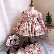 3 шт. От 0 до 7 лет осень-зима цветочный Винтаж испанский в стиле «лолита» платье принцессы День рождения Рождество Вечеринка платье для девочки; платье для фотосессий