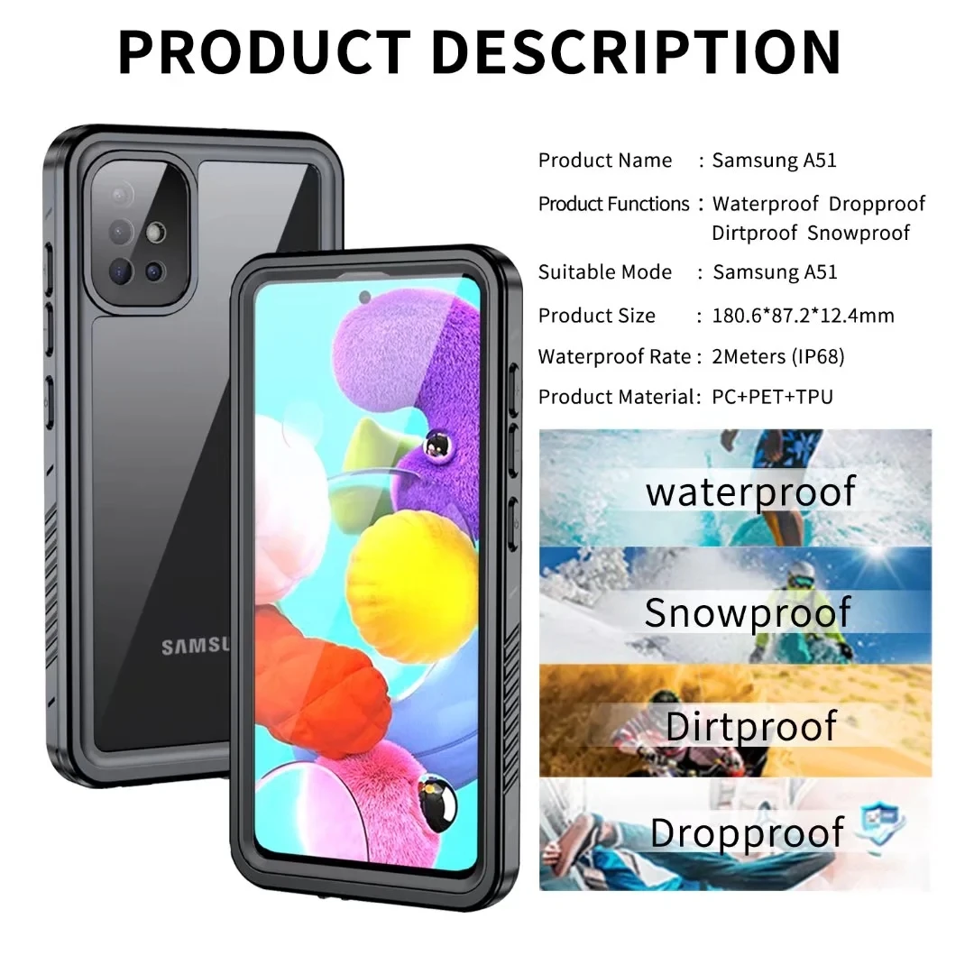 Shellbox Military Grade Protection Waterproof Case for Samsung Galaxy A51 Shockproof Heavy Duty Defender Cover Diving Phone Case