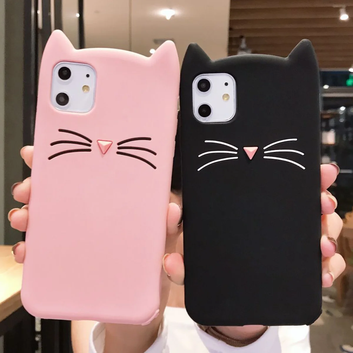LCHULLE Fashion Cute Cat Ear Case for Apple IPhone X XS XR 11 Pro MAX 6 6S 7 8 Plus 5 5S SE Soft TPU Silicone Back Cover Coque |