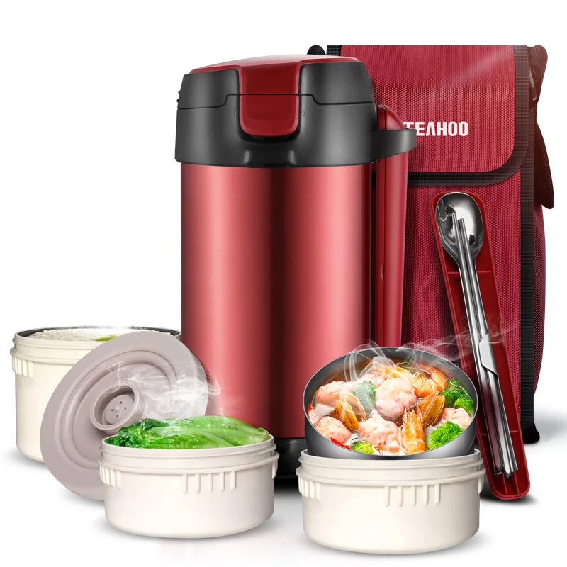 

2.2L stainless steel 3-layer insulated lunch box student adult lunch box large capacity vacuum insulated barrel