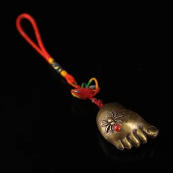 

wedding decoration Pure copper pure hand-made inlaid gemstone contentment Changle little feet pendant foot statue pendant