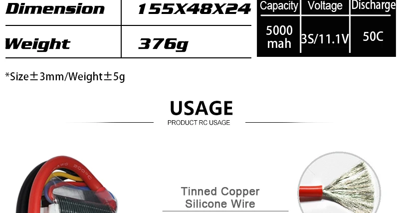 HRB Lipo Battery, 376g mah Bsn1v #Size f3mm/We