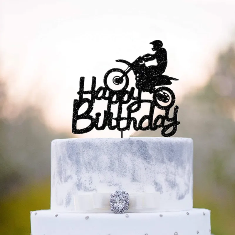 personalized motorcycle Happy Birthday Cake Topper, Birthday Party Cake ...