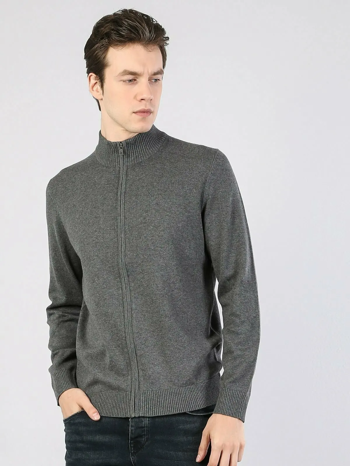 Colins Мужской Обычный серый вересковый кардиган мужской CL1023205 | Мужская одежда