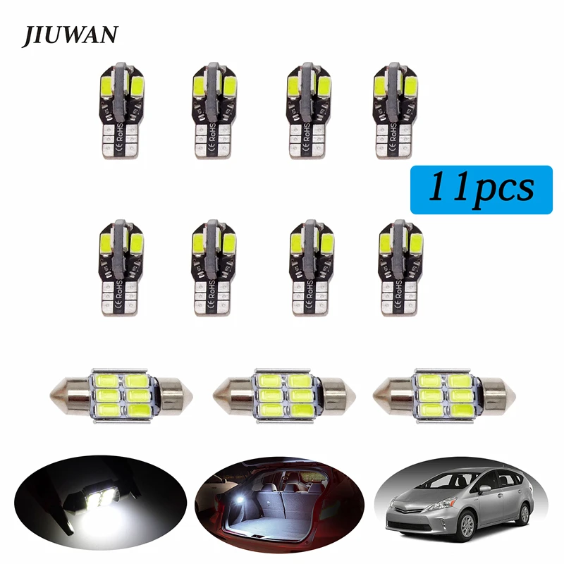 

11 Pcs Car White Interior LED Bulbs Package Kit For Toyota Prius T10 Map Dome Trunk Lamp 2004-2015 Automotive interior lighting