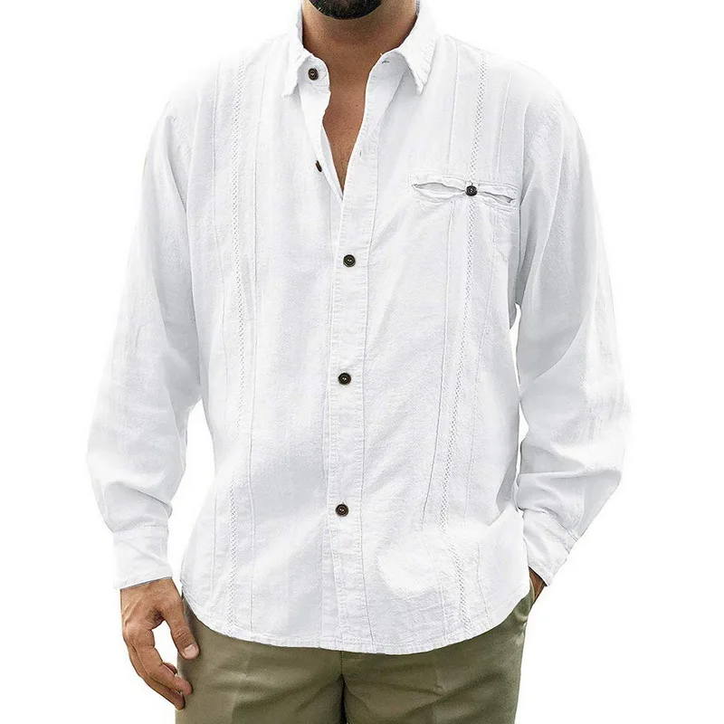Shujin мужские свободные кубинские Camp Guayabera льняные рубашки повседневные пляжные на
