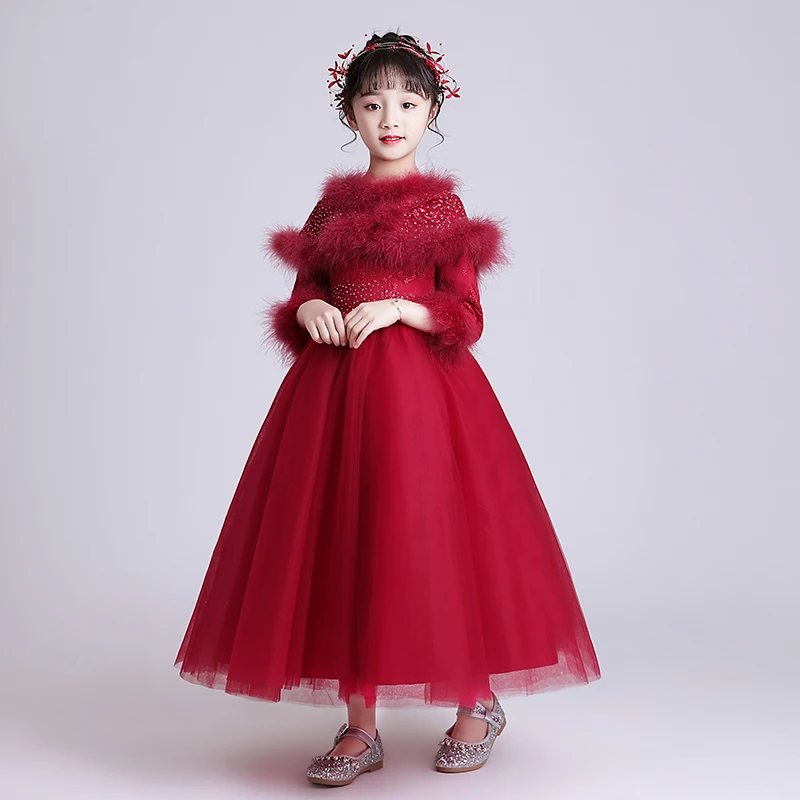 Вечерние платья принцессы для девочек на осень и зиму красное платье с цветочным узором для девочек 12 лет prinsessenjurken meisjes