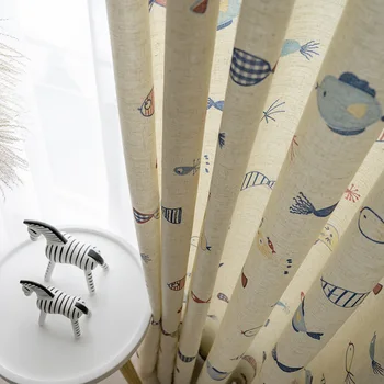 

Modern Curtains for Living Room Bedroom Simple Cartoon Children Cute Fish Linen Printed Curtains Finished Product Customization