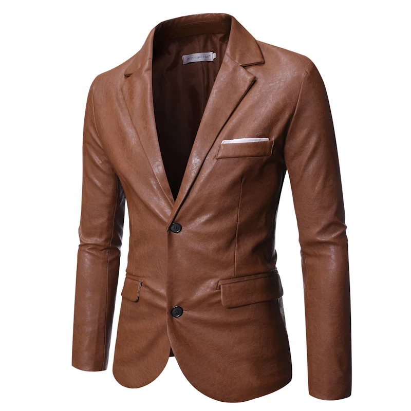 Men Leather Blazers Slim Fit Suits Jackets Coats New Fashion Male Pu