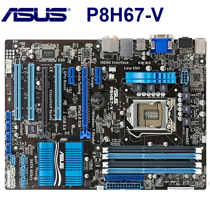 LGA 1155 оригинальная материнская плата для ноутбука ASUS P8H67-V DDR3 LGA 1155 для I3 I5 I7 Процессор USB2.0 USB3.0 32 Гб H67 для рабочего стола материнской платы