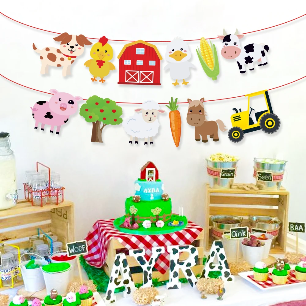 Baby Shower Farm Party Decorations Kids Birthday Parties Favors Cartoon Farm Animals Wall Hanging Bunting Banner Party Supplies Party Diy Decorations Aliexpress