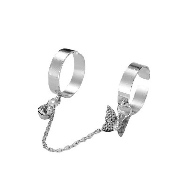 Butterfly Hip Hop Rings Multi-layer Adjustable Chain Two Open Finger Rings Alloy man Rotate Rings for Women Party Gift