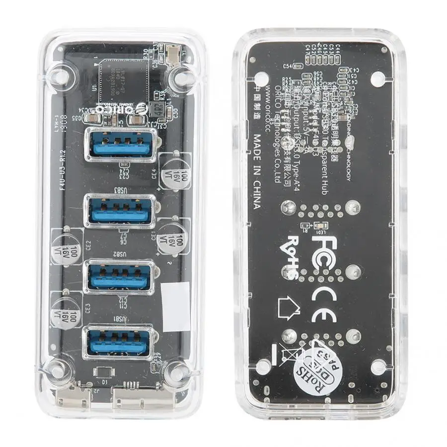 ORICO F4U-U3 USB3.0 type-A/M к USB3.0 Micro B/M 5 Гбит/с прозрачный Настольный ПК концентратор