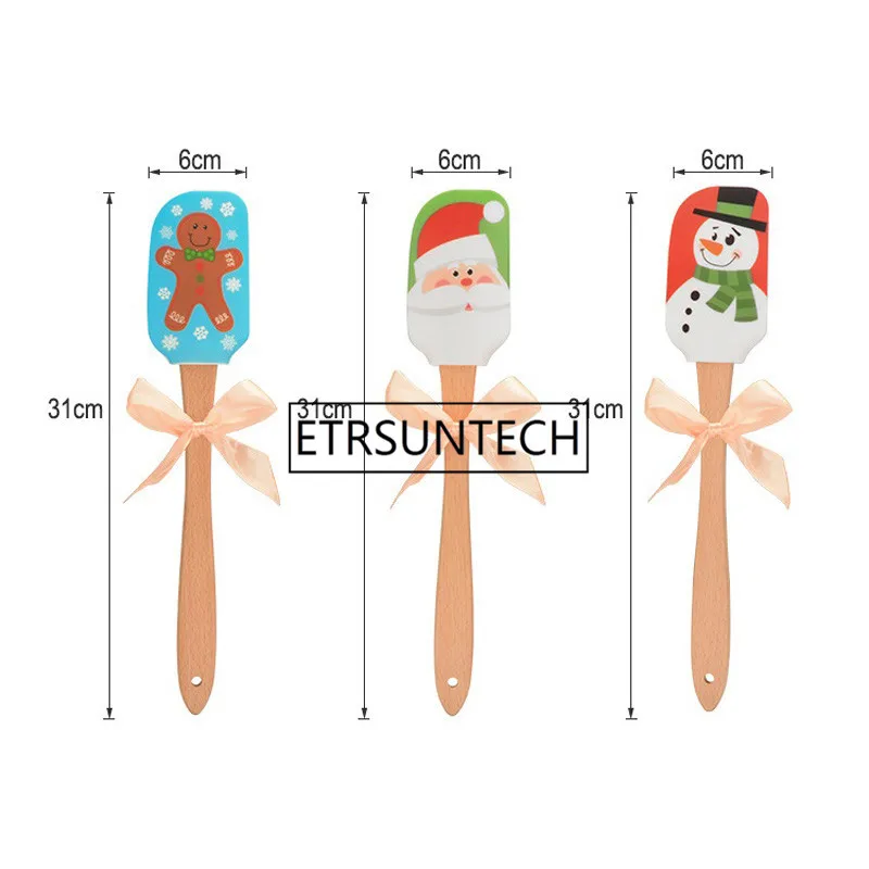  100pcs/lot Christmas Design Spatula Wooden Handle Silicone Scraper Kitchen Baking Tools New kichen 