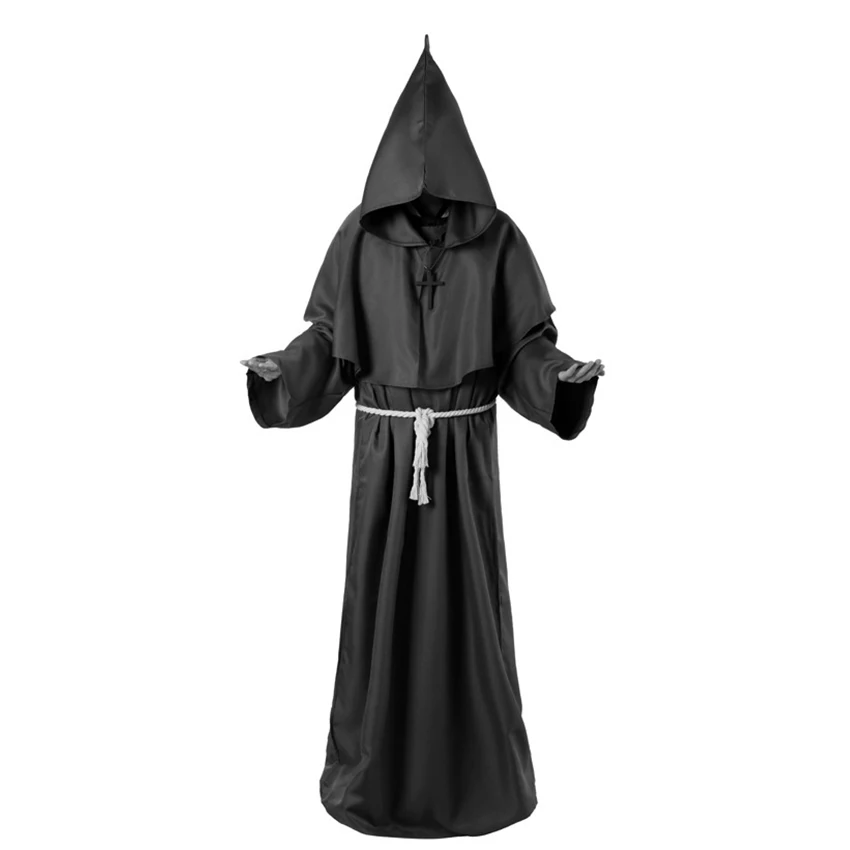 Костюм для мужчин в стиле «ужас», «Грим», «жнец», винтажный монах, косплей, плащ, халат, страшный костюм волшебника, костюмы на Хэллоуин для женщин, мужская одежда - Цвет: Черный