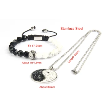

Ailatu Taichi Yingyang Necklace Sets Bracelet Onyx & Howlite Stone Beads Stainless Steel New with 8mm Faceted Cut Black Metal