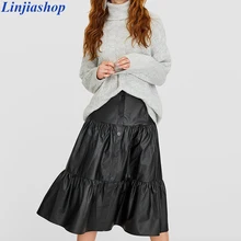 Linjiashop, Черная Женская юбка, искусственная кожа, повседневная, Осень-зима, свободная, размера плюс, элегантная, Женская юбка, низ, для женщин,, весна, Новинка