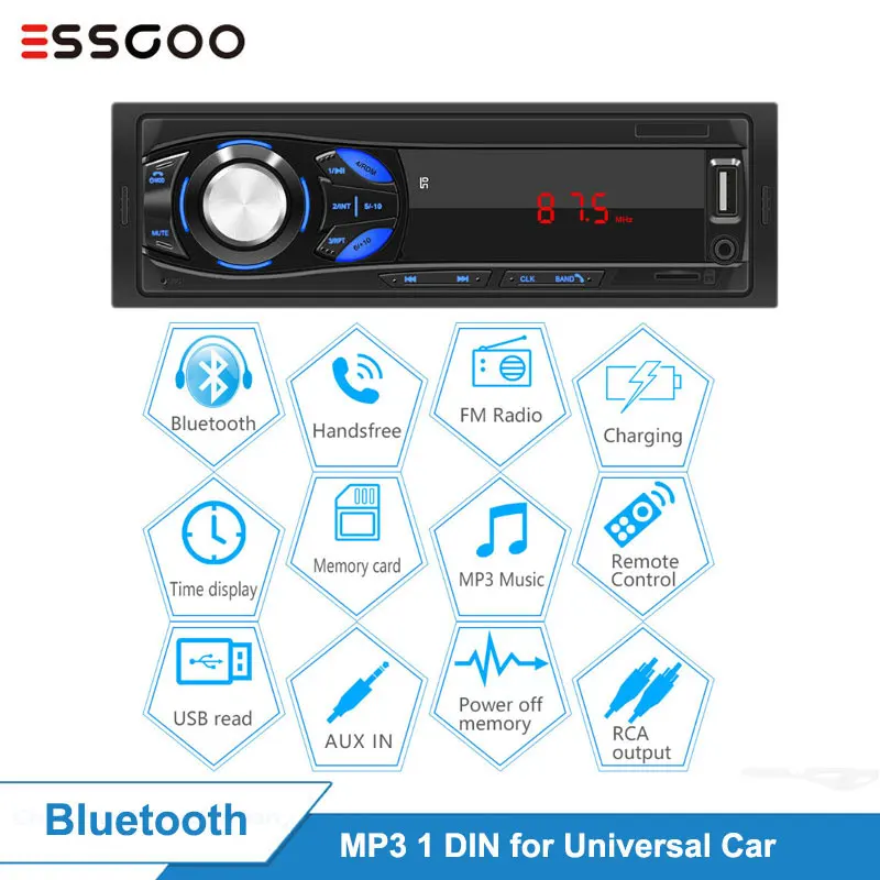 Автомагнитола Essgoo 1 Din Bluetooth светодиодный экран FM Aux Mp3 USB | Автомобили и мотоциклы