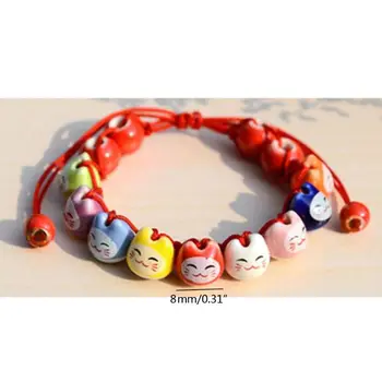 

Ceramic Lucky Fortune Cat Charm Beaded Red String Bracelet Lucky Wish Jewelry