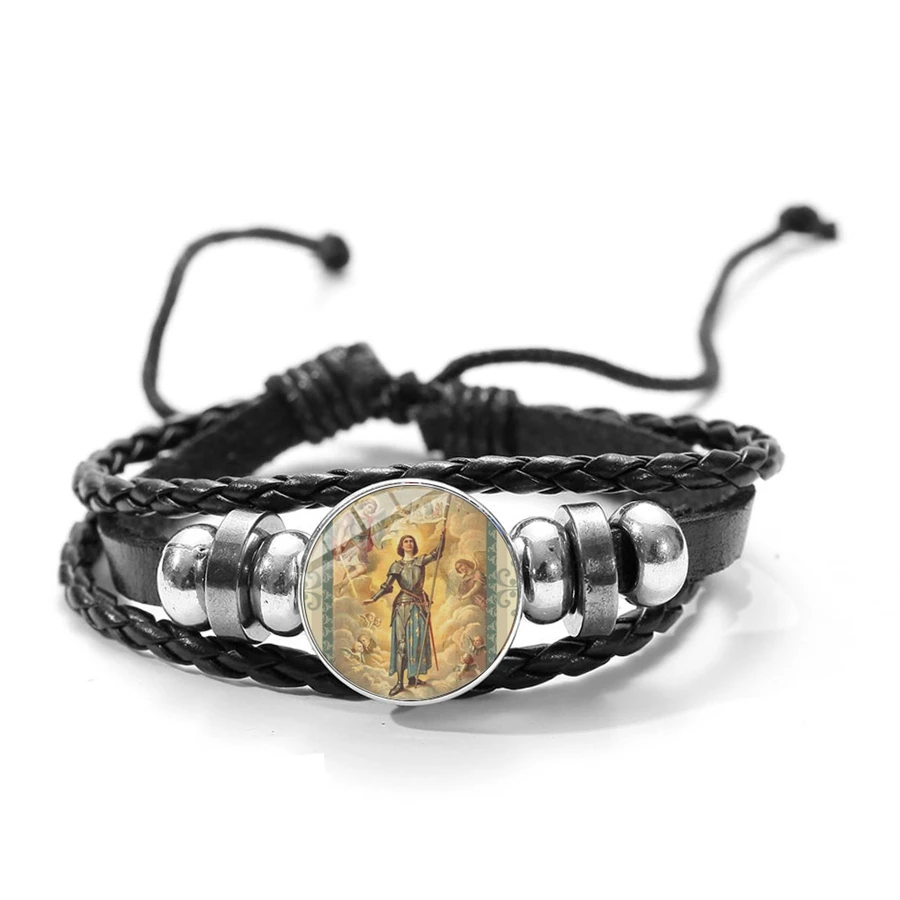 SONGDA Лидер продаж браслет с Archangel St. Mikel защитите меня от Святого щита защитное стекло кнопка ретро кожаные браслеты - Окраска металла: Style 6