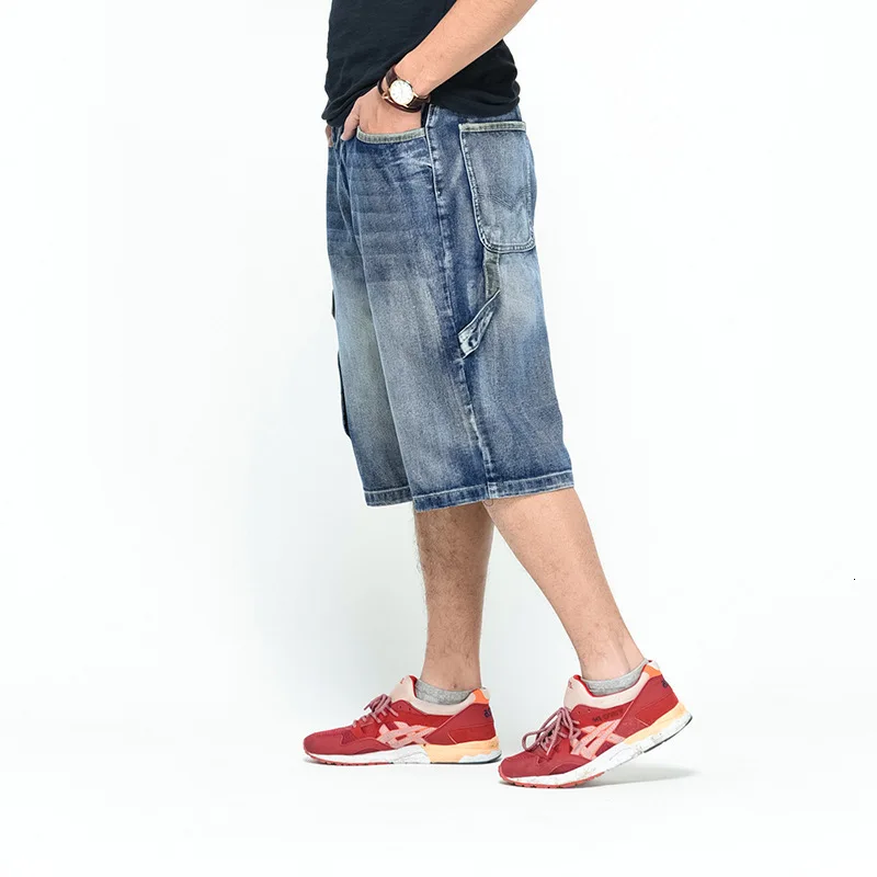 Короткие мужские мешковатые хип-хоп джинсы свободные штаны с большим карманом новые брюки