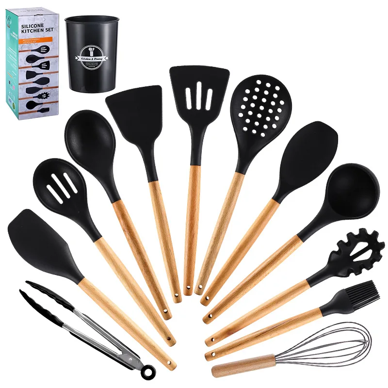 

HOT 11/12PCS Kitchen Utensils Cooking Kit Silicone Accessories Spaghetti Food Clip Oil Brush Spatula Egg Beater Kitchen Tools