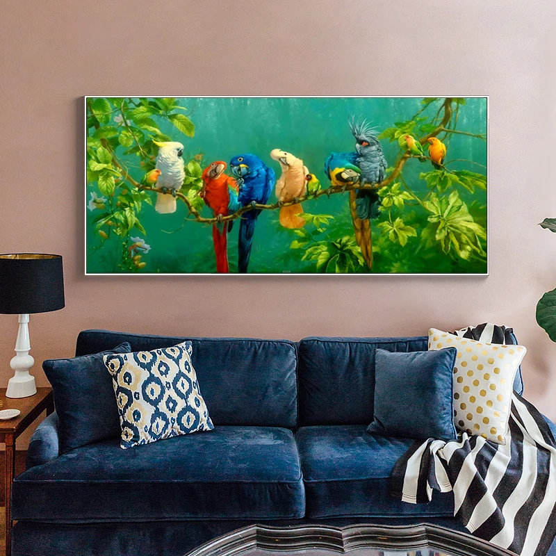 

Home Decoration Modern Colourful Parrots Oil Painting on Canvas Posters and Prints Cuadros Wall Pictures For Living Room