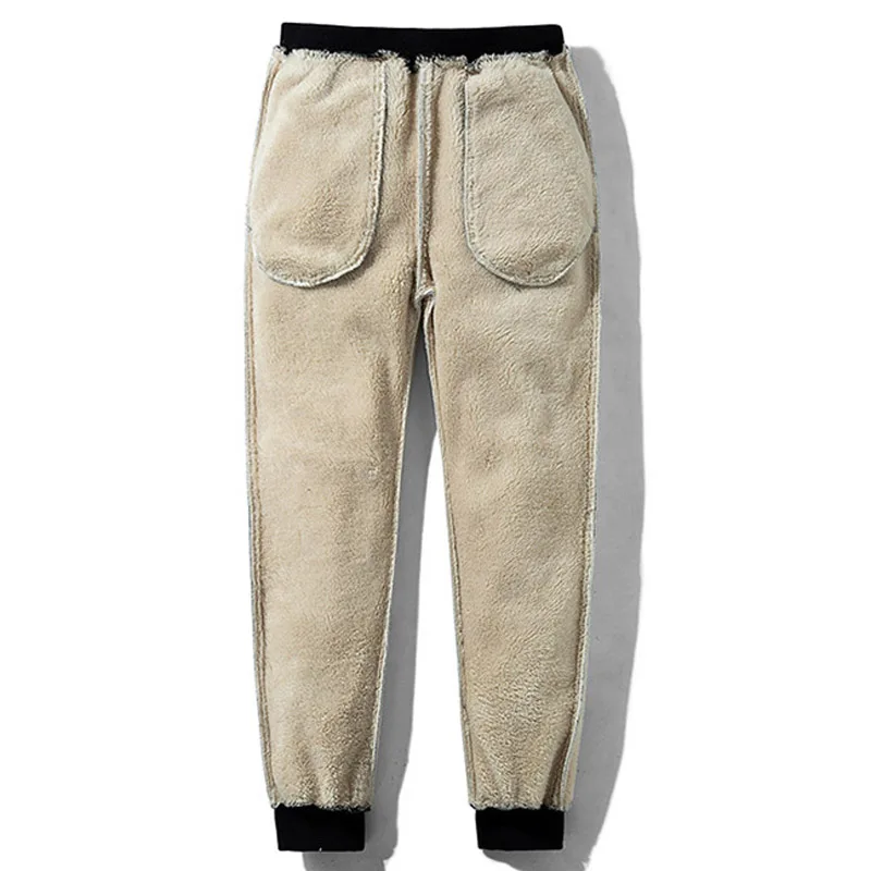 Plus Size Men Winter Pants Solid Flashions Mens Warm Pants For Winter Causal Fleece Men Grey/Black Sweatpants Joggers Elastic