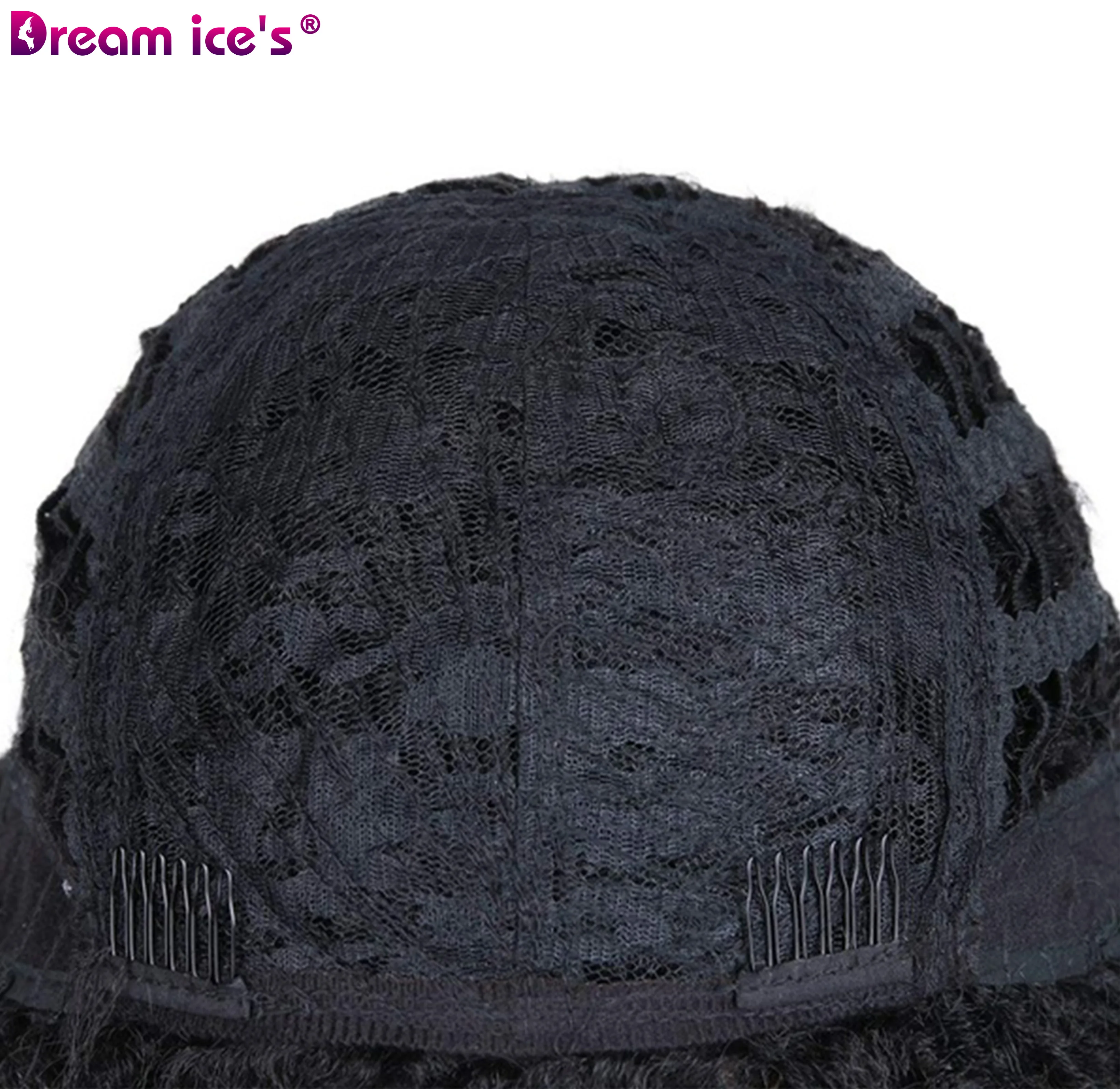 Curtos para Preto Fibra de Alta Peruca de Cabelo Perucas Encaracolado Kinky Sintéticas Feminino Temperatura Mistura Humana Jovem Menina Diária Cosplay Sonho Gelo 6 Peruca sintética