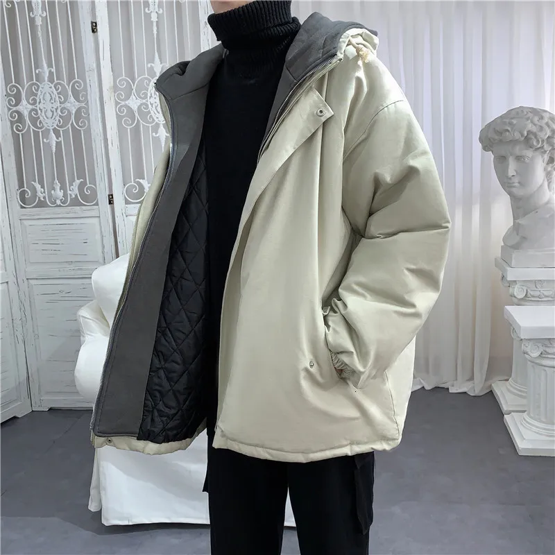 

Winter Coat Men's Warm Thick Fashion Parka Men Solid Color Casual Hooded Coat Man Streetwear Wild Loose Cotton Jacket Male