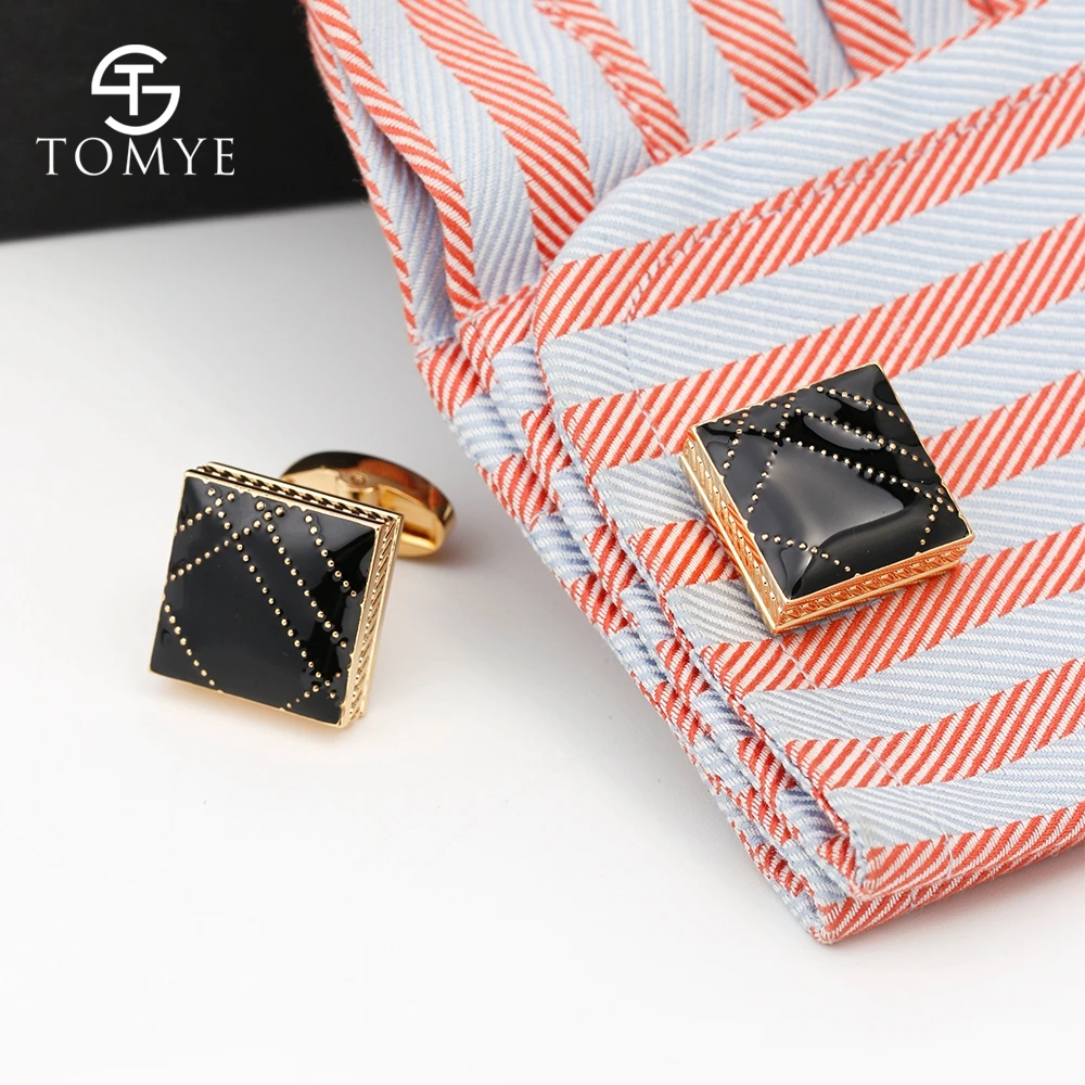 TOMYE Gold Silver High end square black men custom enamel cufflinks XK19S058