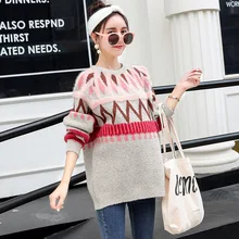 Свитер для беременных с модным принтом; вязаные свитера больших размеров для беременных женщин; Корейская осенне-зимняя одежда для беременных; свитера