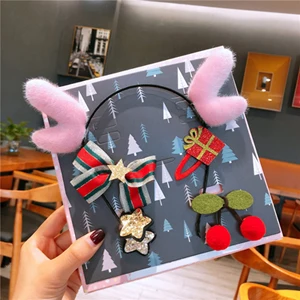 Antlers pink 5-6 шт./компл. новые рождественские аксессуары для волос, очки с оправой Головные уборы, детский Рождественский костюм, шляпа шпильки обручи с оленьими рогами повязка на голову - Цвет: Antlers pink