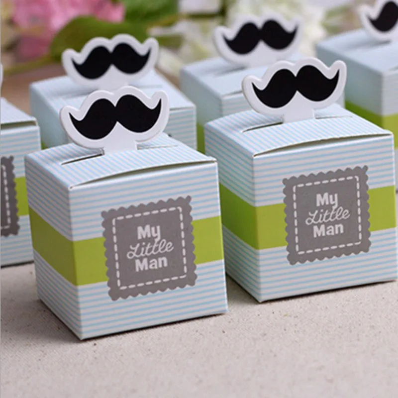 

20pcs/lot Mustache/Tie Baby Shower Favour Boxes Birthday Party Candy Box Baby Shower Gift Boxes for Kids