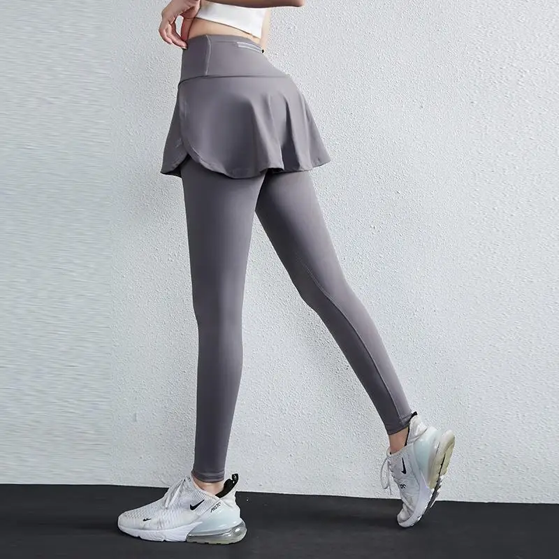 High Waist Legging Nylon Elasticity Gymwear Workout Running Activewear Yoga Pant Hip Lifting Trainning Fake Two Skirt + Pants sports leggings yoga pants