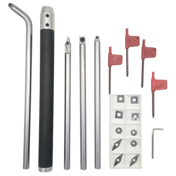 

4Pcs Diamond Round Square Carbide Tipped Wood Turning Tool with 300mm Handle + 10Pcs Blades + 3Pcs Wrench