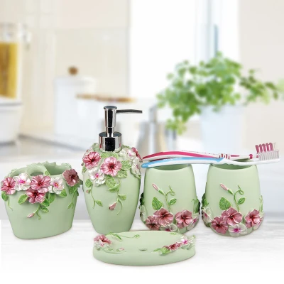 Resin Wash Romantic Bathroom 5pcs set With Tray European-style Fashion Bathroom Accessories Set Wedding Combination Xmas Decor
